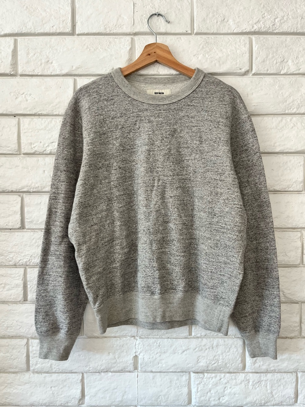 Buck Mason Speckled Gray Crewneck Sweater Soft Cotton Size Medium